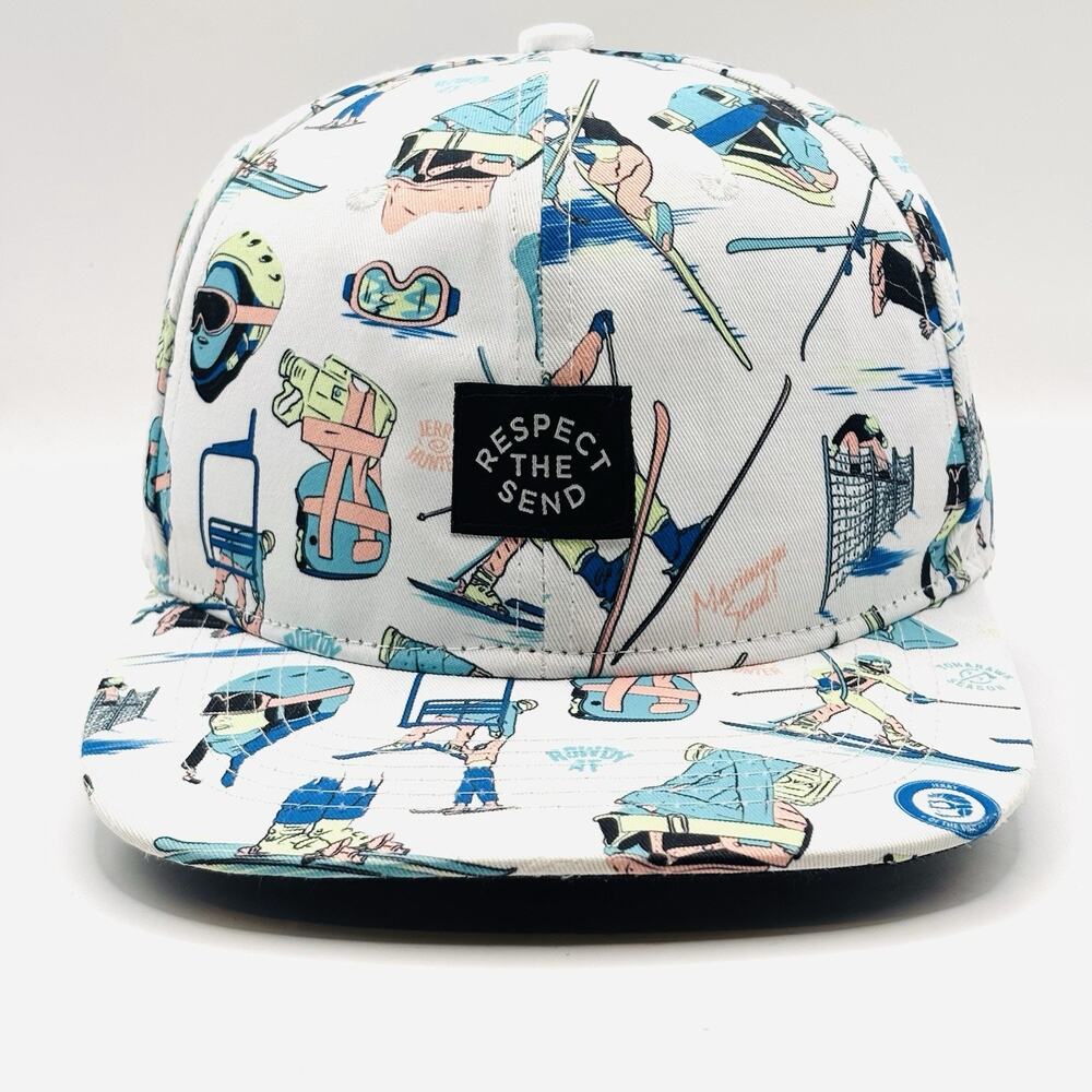 Jerry Of The Day Ski Print Hat Cap Snap Back Blue And White